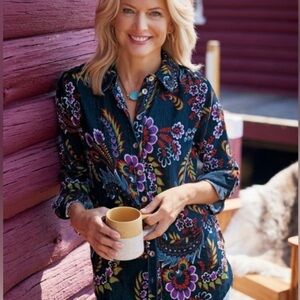 Soft Surroundings Floreado Velvet Shirt Plum Jacobean S